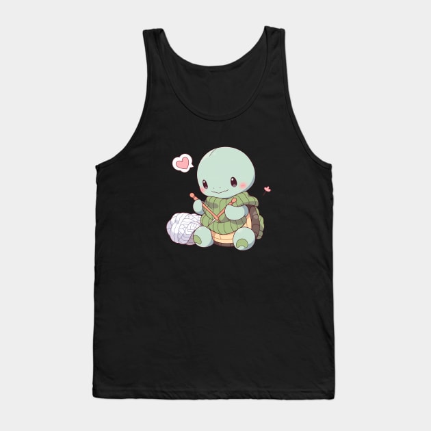 Cozy Creations: Adorable Kawaii Turtle Knits with Love Tank Top by SnuggleNook